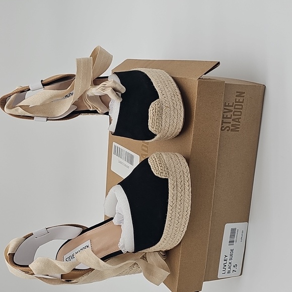 Steve Madden LUVLEY Black Suede Espadrille Platform Ankle-Tie Heels - Picture 7 of 8